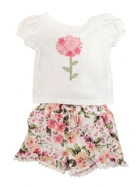Janie And Jack Baby Girls Floral Shorts Set with Pink Flower Top 6 To 12 Months